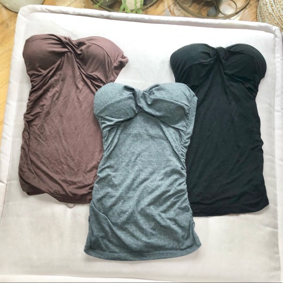 Hold for Jeni- Set of 3 Strapless Gray, Black & Brown Tops - Picture 2 of 14
